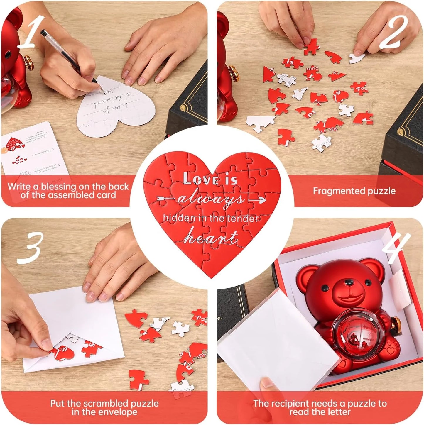 Rose Bear Box With Engraved Necklace